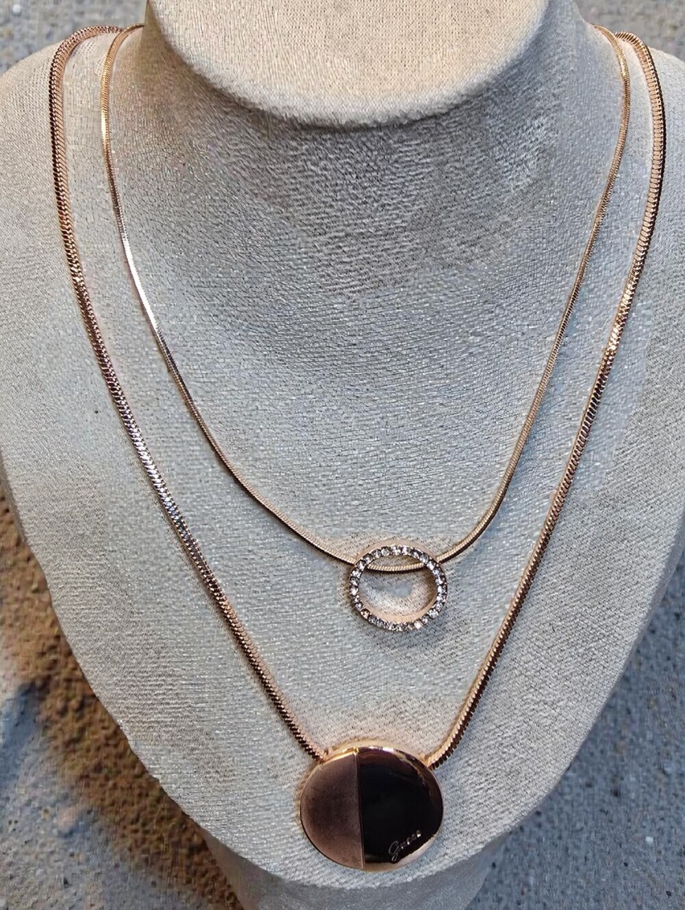 Guess Rose Gold 2 Piece Pave Pendant Necklace